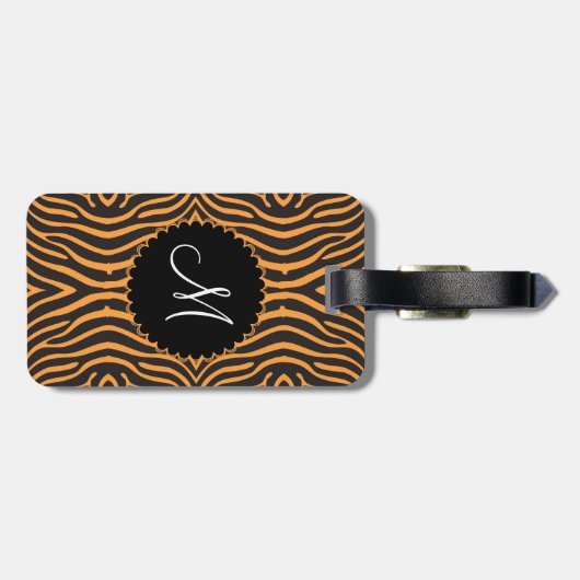 Schwarz & Orange Zebra Muster individuell Gepäckanhänger (Rückseite horizontal)