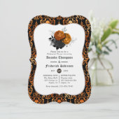 Schwarz-orangefarbene, florale Gotische Probe Aben Einladung (Stehend Vorderseite)