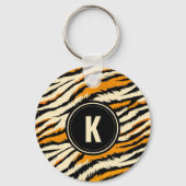 Schwarz-orangefarbenes Tiger-Muster-Monogramm Schlüsselanhänger (Vorderseite)