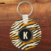 Schwarz-orangefarbenes Tiger-Muster-Monogramm Schlüsselanhänger (Vorderseite)