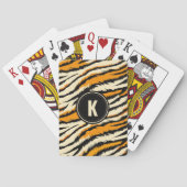 Schwarz-orangefarbenes Tiger-Muster-Monogramm Spielkarten (Rückseite)