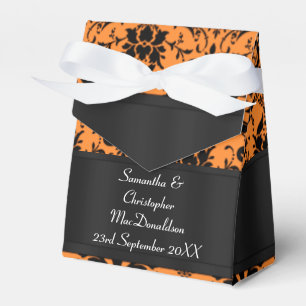 Schwarz-Orangen-Damast-Hochzeit Geschenkschachtel