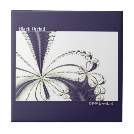 Schwarz Orchid Fraktal Art Floral Muster Fliese (Vorderseite)