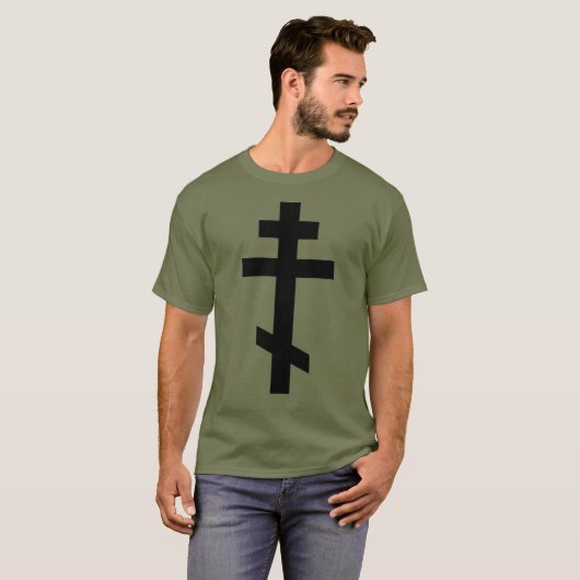 Schwarz-Orthodoxes Kreuz. Olive Drab T-Shirt (Vorne ganz)