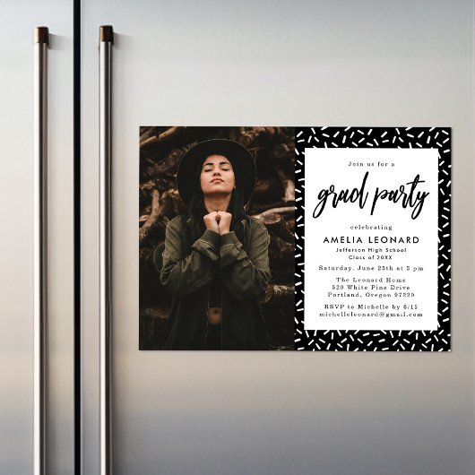 Schwarz | Partei für den Abschluss eines Fotos mit Magneteinladung