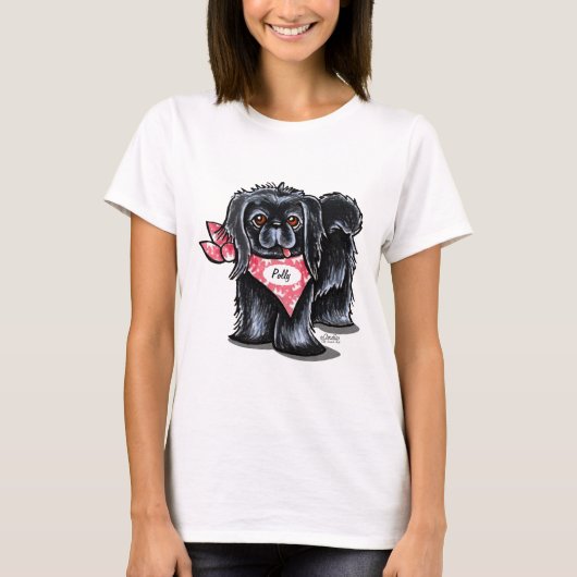 Schwarz Pekingese Hausname Personalisiert Pink Sca T-Shirt (Vorderseite)