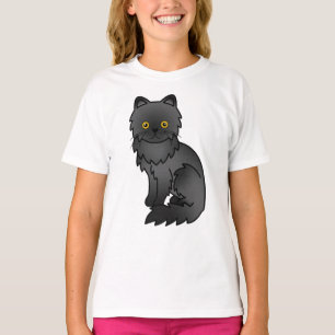 Schwarz-Persischer Niedlicher Cartoon Katze Illust T-Shirt