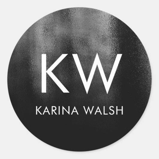 Schwarz-personalisiert-Erstkleber für Monogramm Runder Aufkleber (Vorderseite)