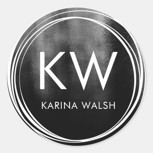 Schwarz-personalisiert-Erstkleber für Monogramm Runder Aufkleber (Vorderseite)