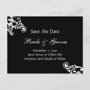 Schwarz Personalisiert Geblüht Save the Date Ankündigungspostkarte