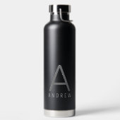 Schwarz Personalisiert Modern Monogram Large Trinkflasche (links)