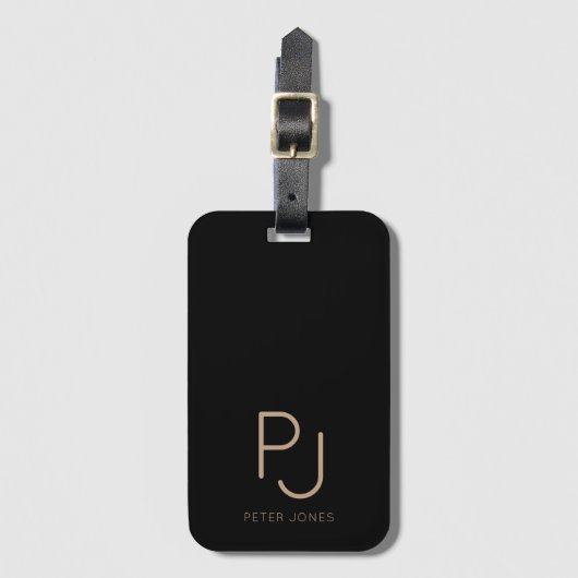 Schwarz-Personalisiert-Monogramm-Initialen Mit Mon Gepäckanhänger (Vorderseite Vertikal)