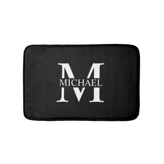Schwarz-Personalisiert-Monogramm und Name Badematte (Vorderseite)