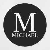 Schwarz-Personalisiert-Monogramm und Name Etiketten (Design 1)