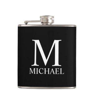 Schwarz-Personalisiert-Monogramm und Name Flachmann