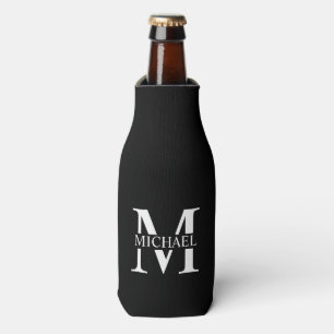 Schwarz-Personalisiert-Monogramm und Name Flaschenkühler