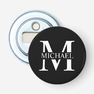 Schwarz-Personalisiert-Monogramm und Name Flaschenöffner