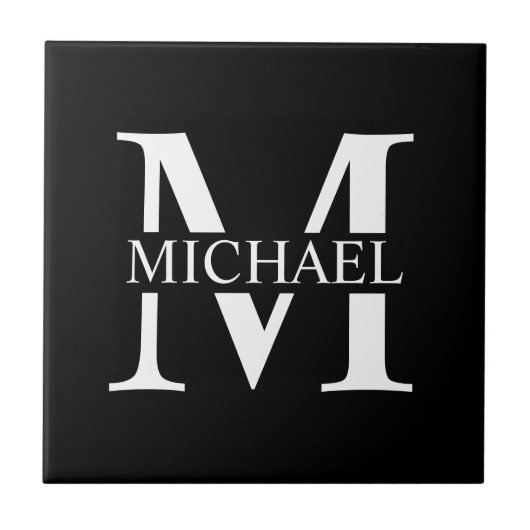 Schwarz-Personalisiert-Monogramm und Name Fliese (Vorderseite)