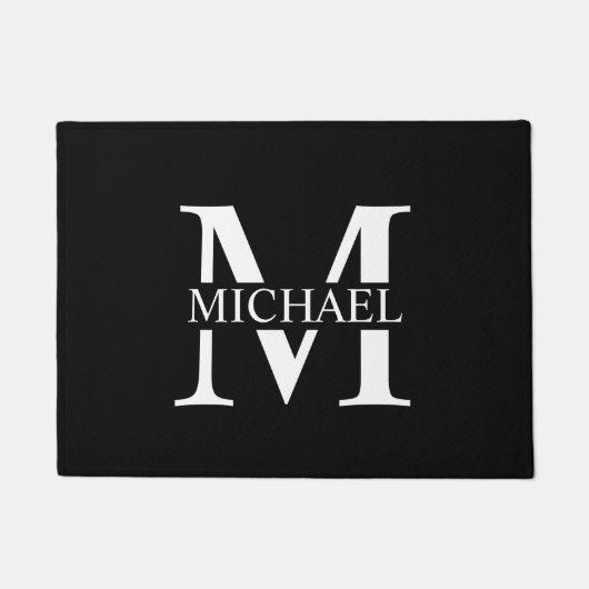 Schwarz-Personalisiert-Monogramm und Name Fußmatte (Vorderseite)
