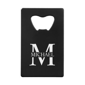 Schwarz-Personalisiert-Monogramm und Name Geldbeutel Flaschenöffner
