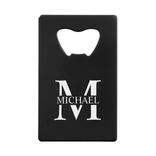 Schwarz-Personalisiert-Monogramm und Name Geldbeutel Flaschenöffner (Vorderseite)