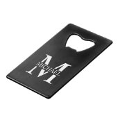 Schwarz-Personalisiert-Monogramm und Name Geldbeutel Flaschenöffner (Vorderseite Schrägansicht)