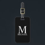 Schwarz-Personalisiert-Monogramm und Name Gepäckanhänger<br><div class="desc">Personalisierte Monogram und Name Giftspenden verfügen über personalisierte Monogramme und Namen im klassischen Serif-Schriftart-Stil auf schwarzem Hintergrund.

Perfekt als Urlaubsgeschenk,  Vatertagsgeschenk,  Wiedersehen-Favoriten,  Dankeschön für Trauzeugen und Geschenk für alle besondere Anlässe.</div>