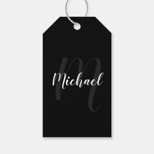 Schwarz-personalisiert-Monogramm und Name Geschenkanhänger (Vorderseite)