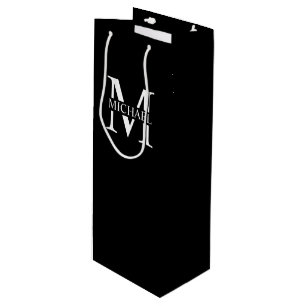Schwarz-Personalisiert-Monogramm und Name Geschenktüte Für Weinflaschen