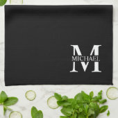 Schwarz-Personalisiert-Monogramm und Name Geschirrtuch (Gefaltet)