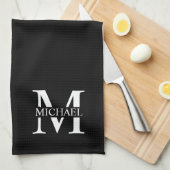 Schwarz-Personalisiert-Monogramm und Name Geschirrtuch (Viertel Falte)
