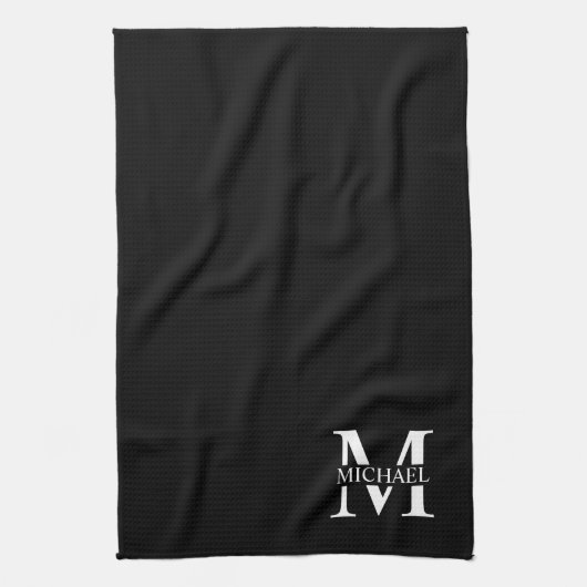 Schwarz-Personalisiert-Monogramm und Name Geschirrtuch (Vertikal)