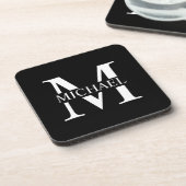 Schwarz-Personalisiert-Monogramm und Name Getränkeuntersetzer (Linke Seite)