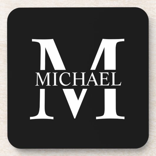 Schwarz-Personalisiert-Monogramm und Name Getränkeuntersetzer (Vorderseite)