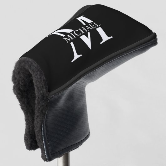 Schwarz-Personalisiert-Monogramm und Name Golf Headcover (3/4 Vorderseite)