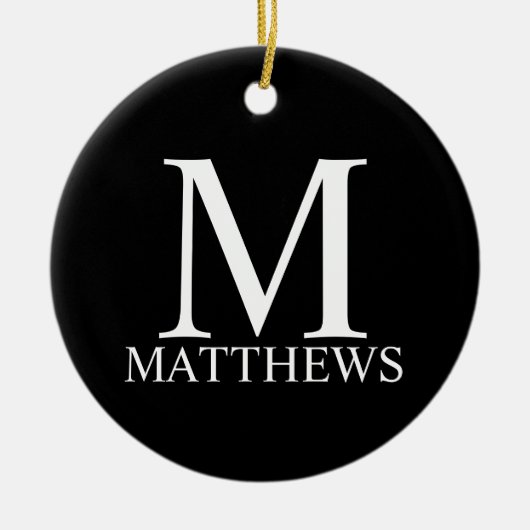 Schwarz-Personalisiert-Monogramm und Name Keramik Ornament (Vorne)