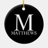 Schwarz-Personalisiert-Monogramm und Name Keramik Ornament (Hinten)