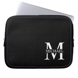 Schwarz-Personalisiert-Monogramm und Name Laptopschutzhülle