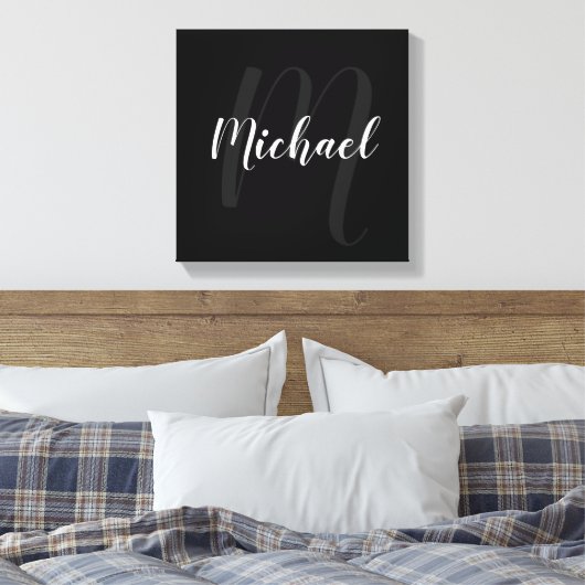 Schwarz-personalisiert-Monogramm und Name Leinwanddruck (Insitu (Schlafzimmer))