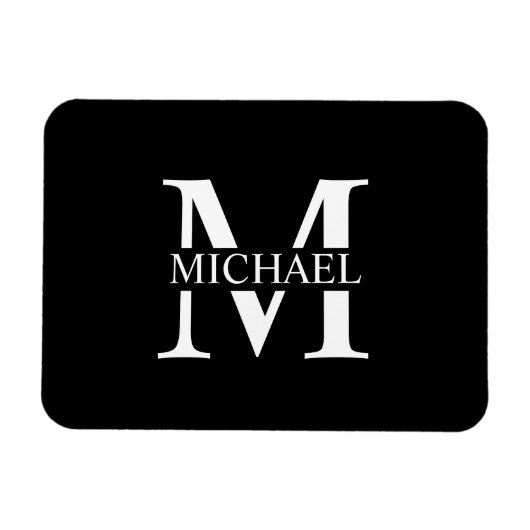 Schwarz-Personalisiert-Monogramm und Name Magnet (Horizontal)