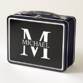 Schwarz-Personalisiert-Monogramm und Name Metall Brotdose (Vorderseite)