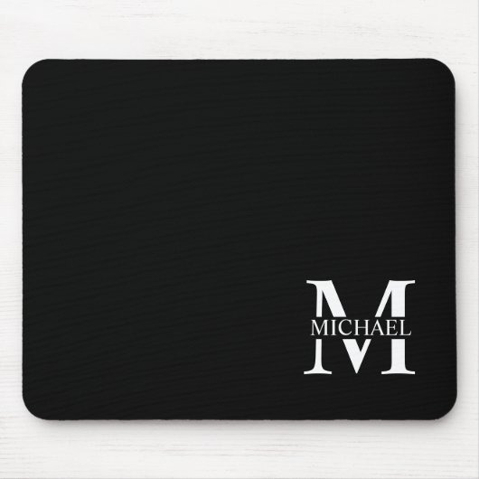 Schwarz-Personalisiert-Monogramm und Name Mousepad (Vorne)