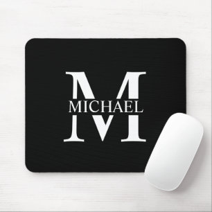 Schwarz-Personalisiert-Monogramm und Name Mousepad