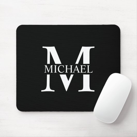 Schwarz-Personalisiert-Monogramm und Name Mousepad (Mit Mouse)