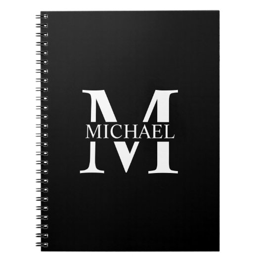 Schwarz-Personalisiert-Monogramm und Name Notizblock (Vorderseite)