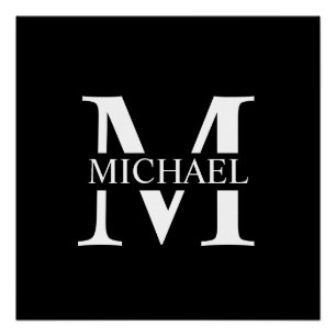 Schwarz-Personalisiert-Monogramm und Name Poster