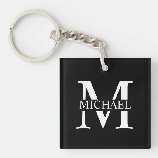 Schwarz-Personalisiert-Monogramm und Name Schlüsselanhänger (Vorderseite)