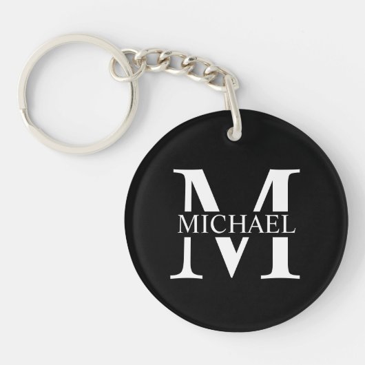 Schwarz-Personalisiert-Monogramm und Name Schlüsselanhänger (Vorderseite)