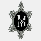 Schwarz-Personalisiert-Monogramm und Name Schneeflocken Zinn-Ornament (Links)