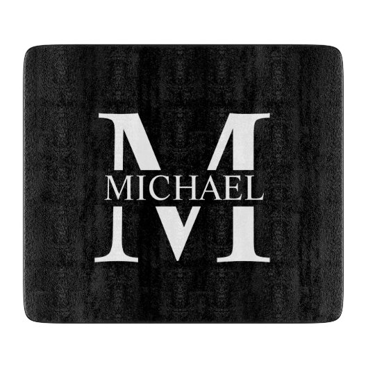 Schwarz-Personalisiert-Monogramm und Name Schneidebrett (Vorderseite)